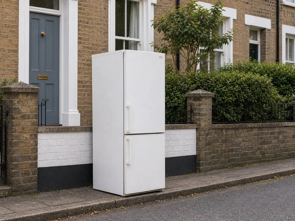 Small fridge freezer ready for WEEE disposal