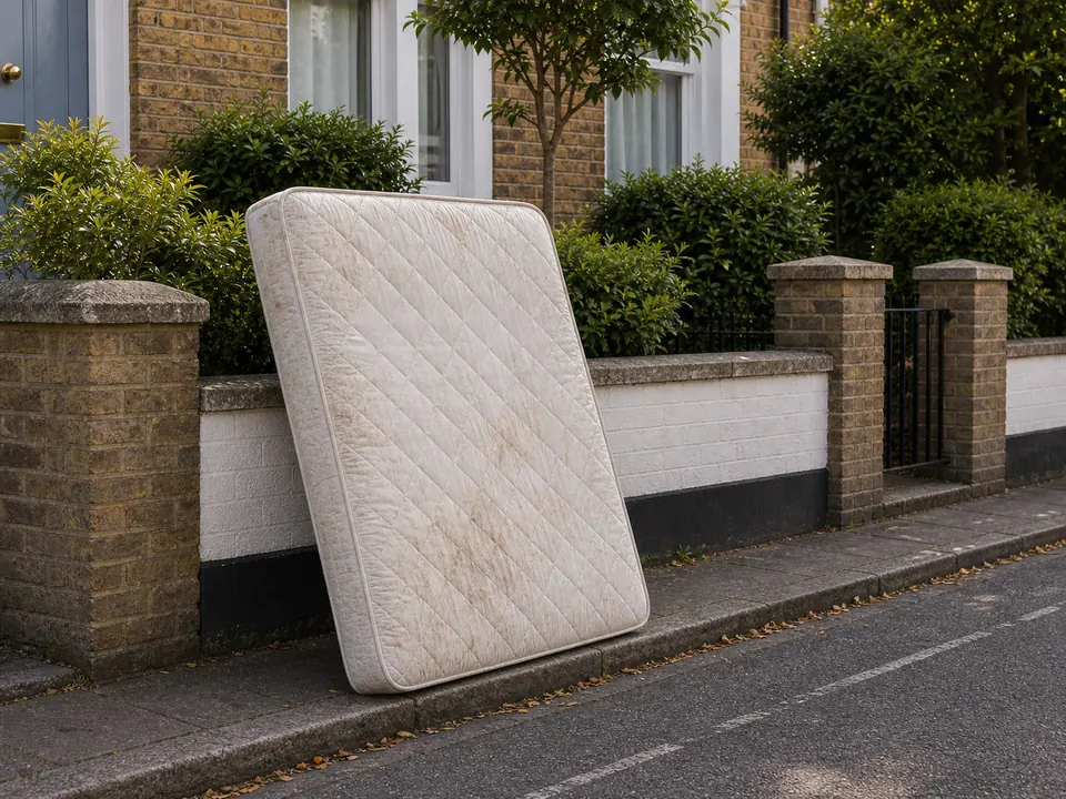 Used mattress ready for specialist kerbside collection