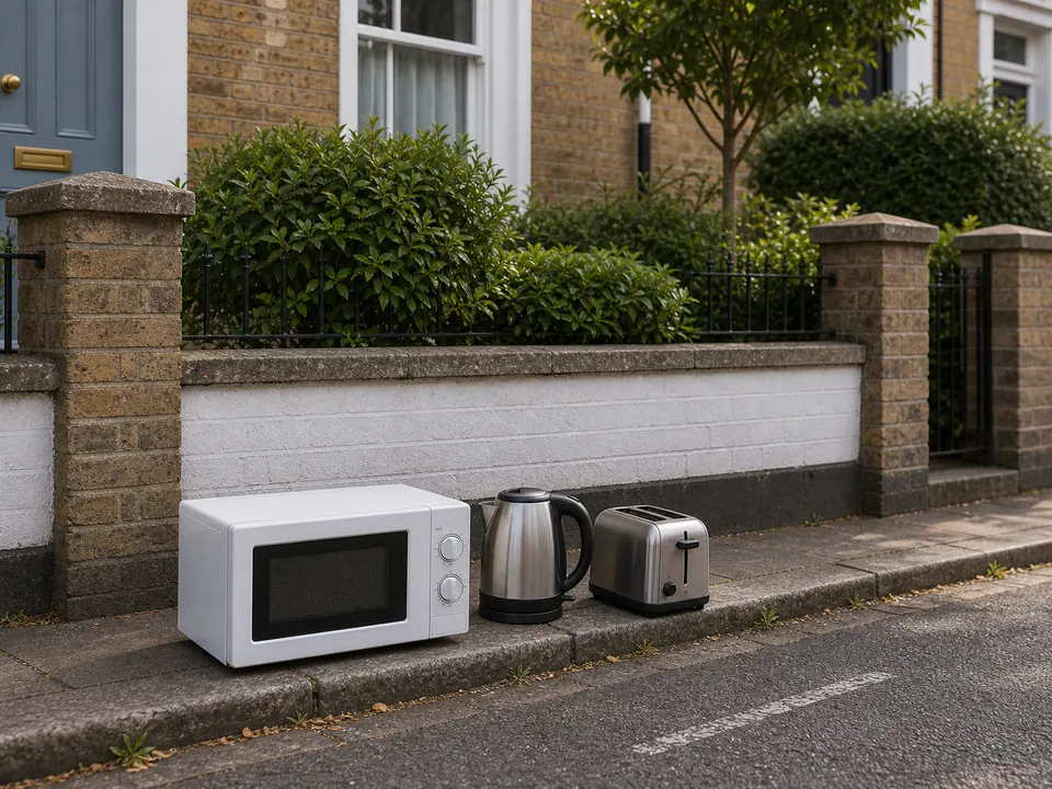 Microwave and small electrical items ready for WEEE disposal