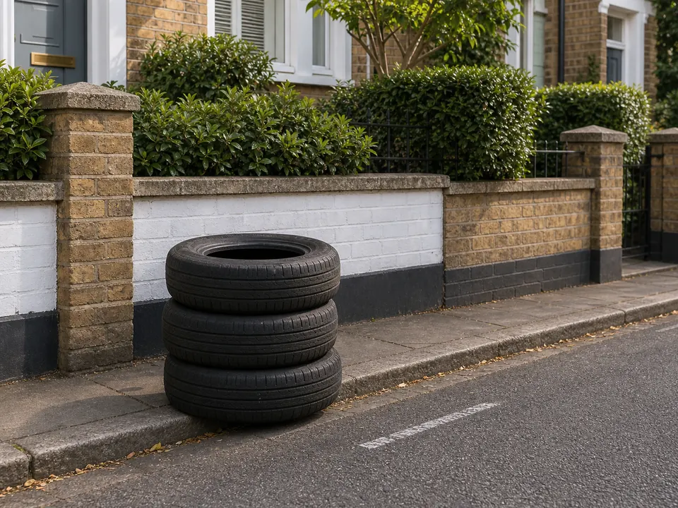 Used tyres ready for specialist disposal